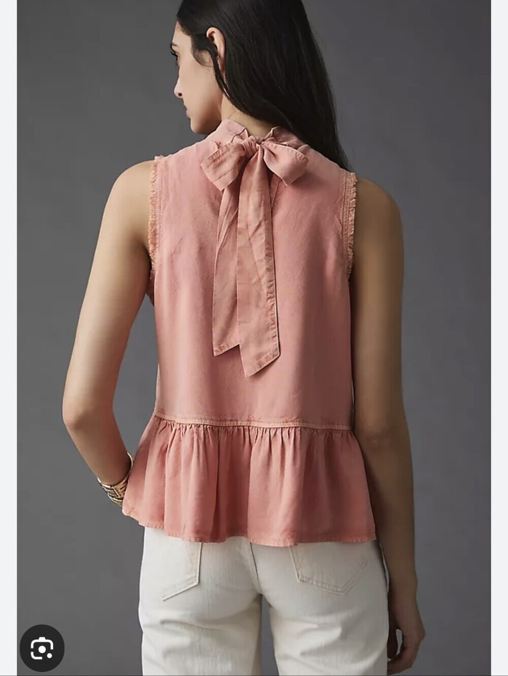 cloth & stone Anthropologie Sleeveless Peplum Tie Back Tank Sz L Lyocell Frayed